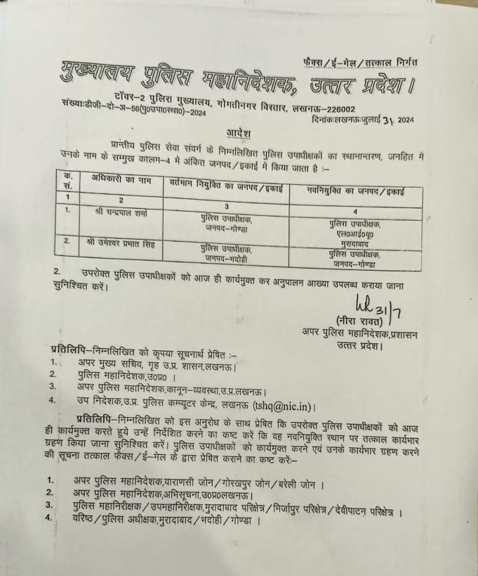 गोंडा : सीओ करनैलगंज गए हटाए, उनके स्थान पर उमेश्वर प्रभात सिंह को मिली नई तैनाती